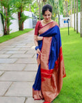 DEIANA'S Beautiful Designer Golden zari Soft Lichi Silk Saree - Blue | Grocsy