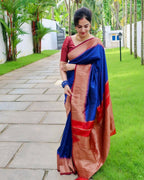 DEIANA'S Beautiful Designer Golden zari Soft Lichi Silk Saree - Blue | Grocsy