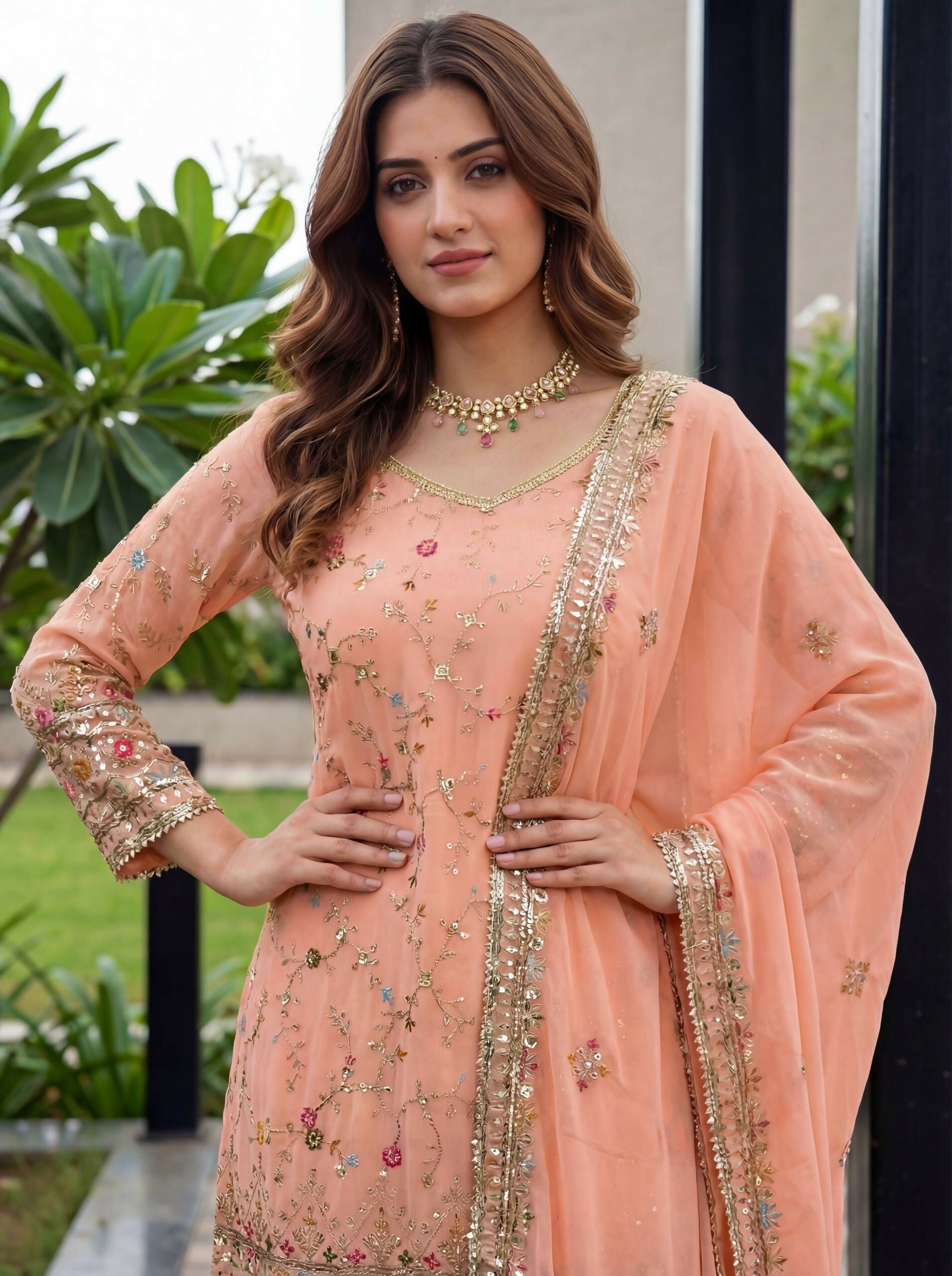 Teeya Creation Fenta Faux Georgette Multi Thread Work Wedding Wear Sharara Set | Grocsy