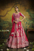 House of Panchhi Red Pure Silk Moti & Zarkan heavy embroidery Lehenga choli & Dupatta | Grocsy