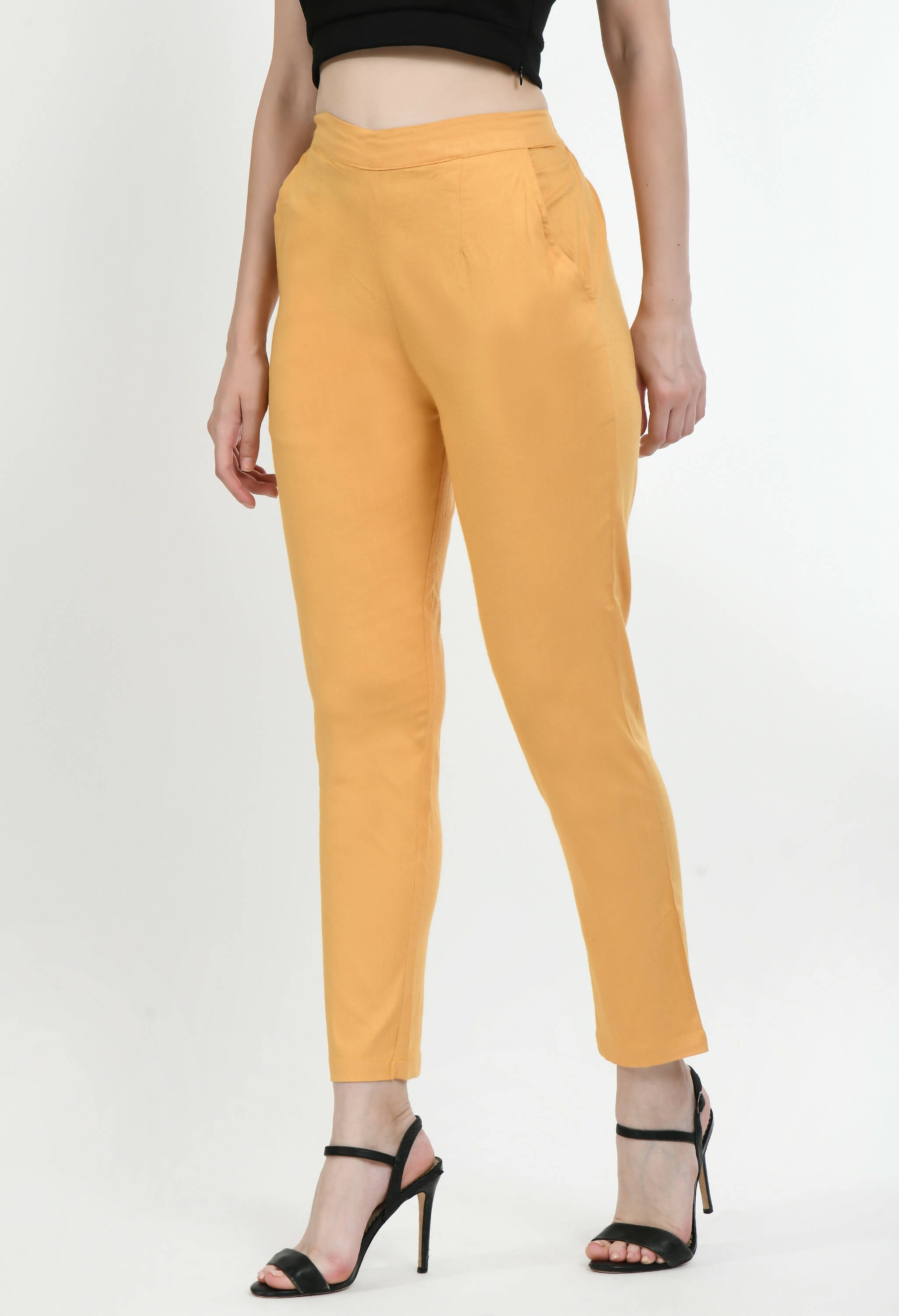 Women's Beige Front Waist Band, Back Elasticated, With Pockets Pant - G & A Apparels | Grocsy