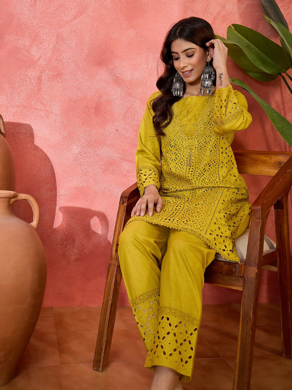 Joban Fashion Embroidery Mustard Pure Cotton Cord Set | Grocsy