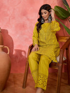 Joban Fashion Embroidery Mustard Pure Cotton Cord Set | Grocsy