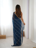 Petrol Sitara Chiffon Designer Beads Moti,Val Sequence Work Saree - Noorie | Grocsy