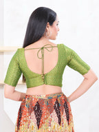 Joban Fashion Green Tissue Elbow Sleeveless Back Open Blouse | Grocsy