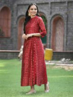 Juniper Women Maroon Chanderi Silk Solid Anarkali Kurta | Grocsy