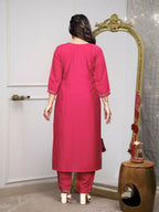 The52 Gajri Women's Gorgeous Embroidered Viscose Chanderi Fabric Straight Kurta Pant with Dupatta Set | Grocsy