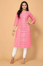 Light Pink Cottan Slub Embroidery Kurti - Umi | Grocsy