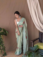 Vamsee Fana Green Georgette Silk Saree | Grocsy