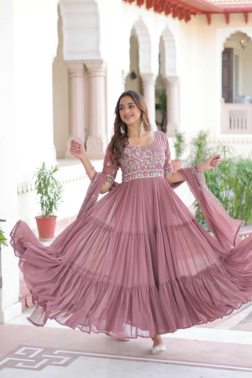 Joban Fashion Peach Readymade Kurta Set With Sequence embroidery Work | Grocsy