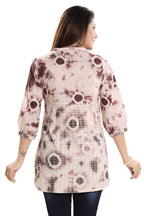 Snehal Creations Bold Beige Cotton Chikan Short Kurti Top With Batik Printing | Grocsy