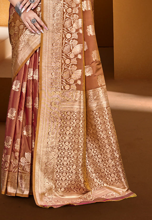 Sangam Prints Rust Orange Silk Woven Work Traditional Saree | Grocsy