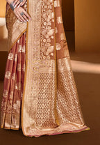Sangam Prints Rust Orange Silk Woven Work Traditional Saree | Grocsy