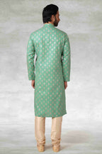 Raivat Ethnic Cotton Printed Work Kurta Pajama In Green Colour | Grocsy