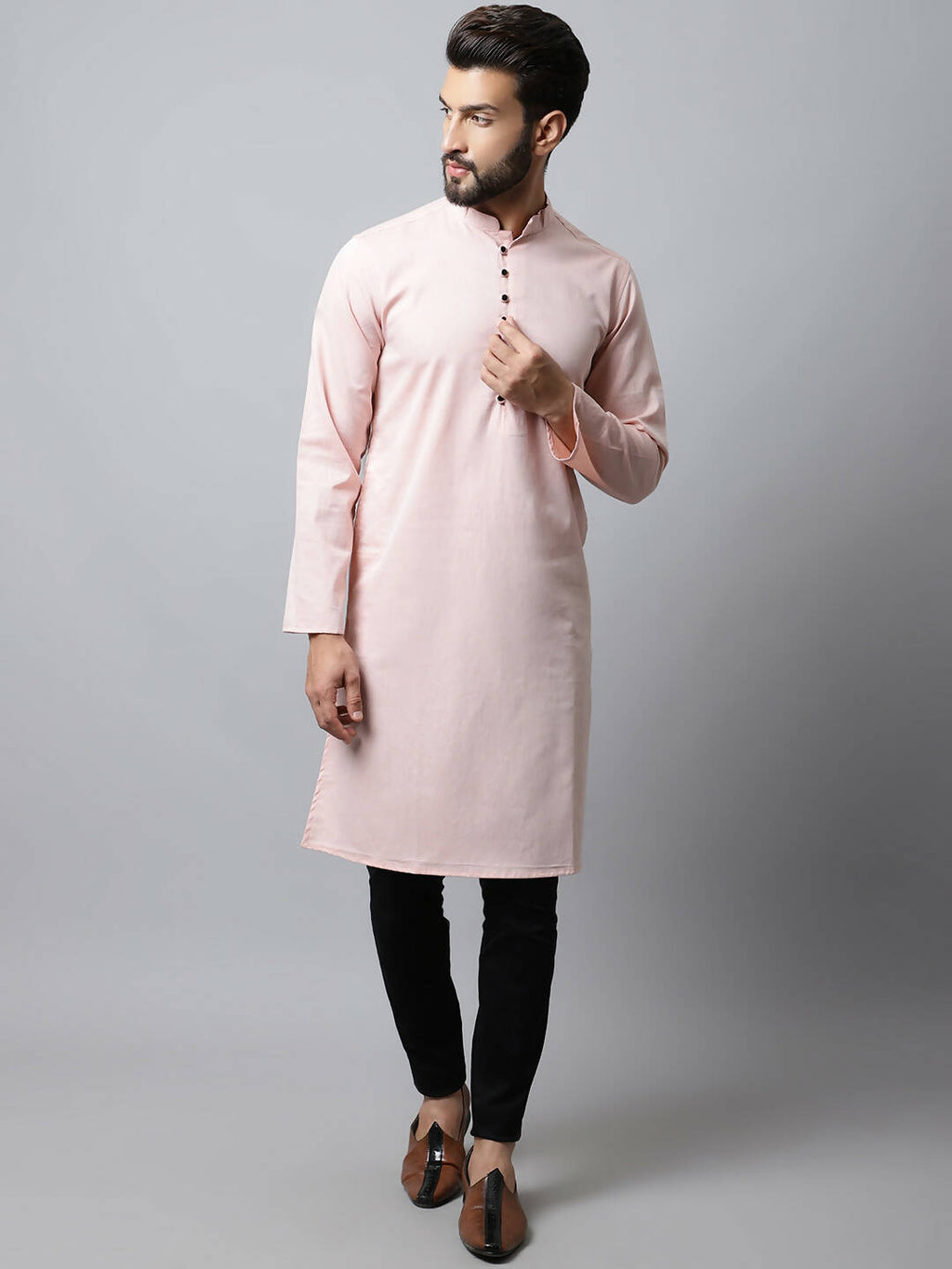 Even Apparels Pink Color Linen Pure Cotton Men's Kurta With Side Placket (SLD070) | Grocsy