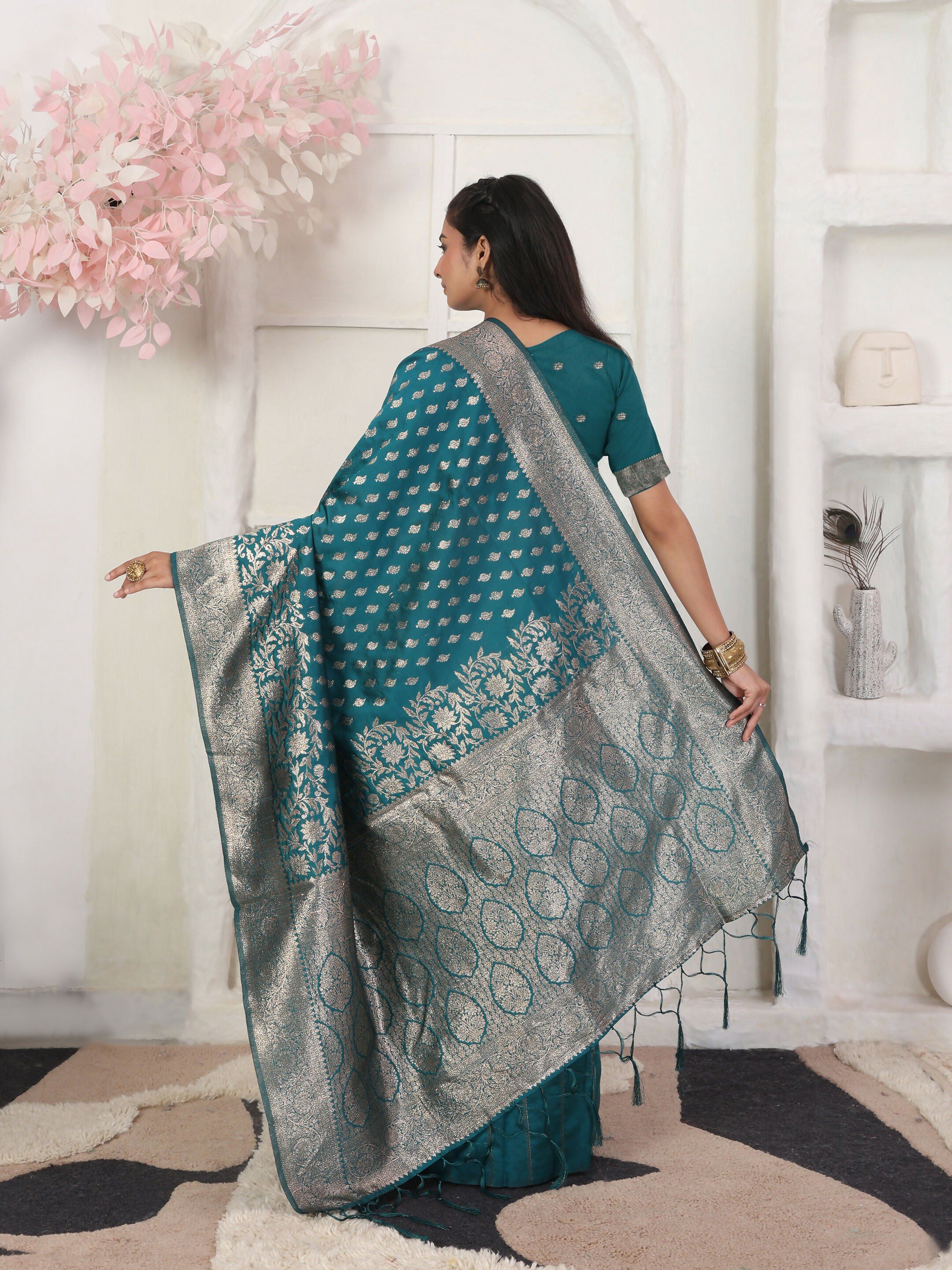 Shree Shyam Fashion Lichi Silk Rama Saree | Grocsy