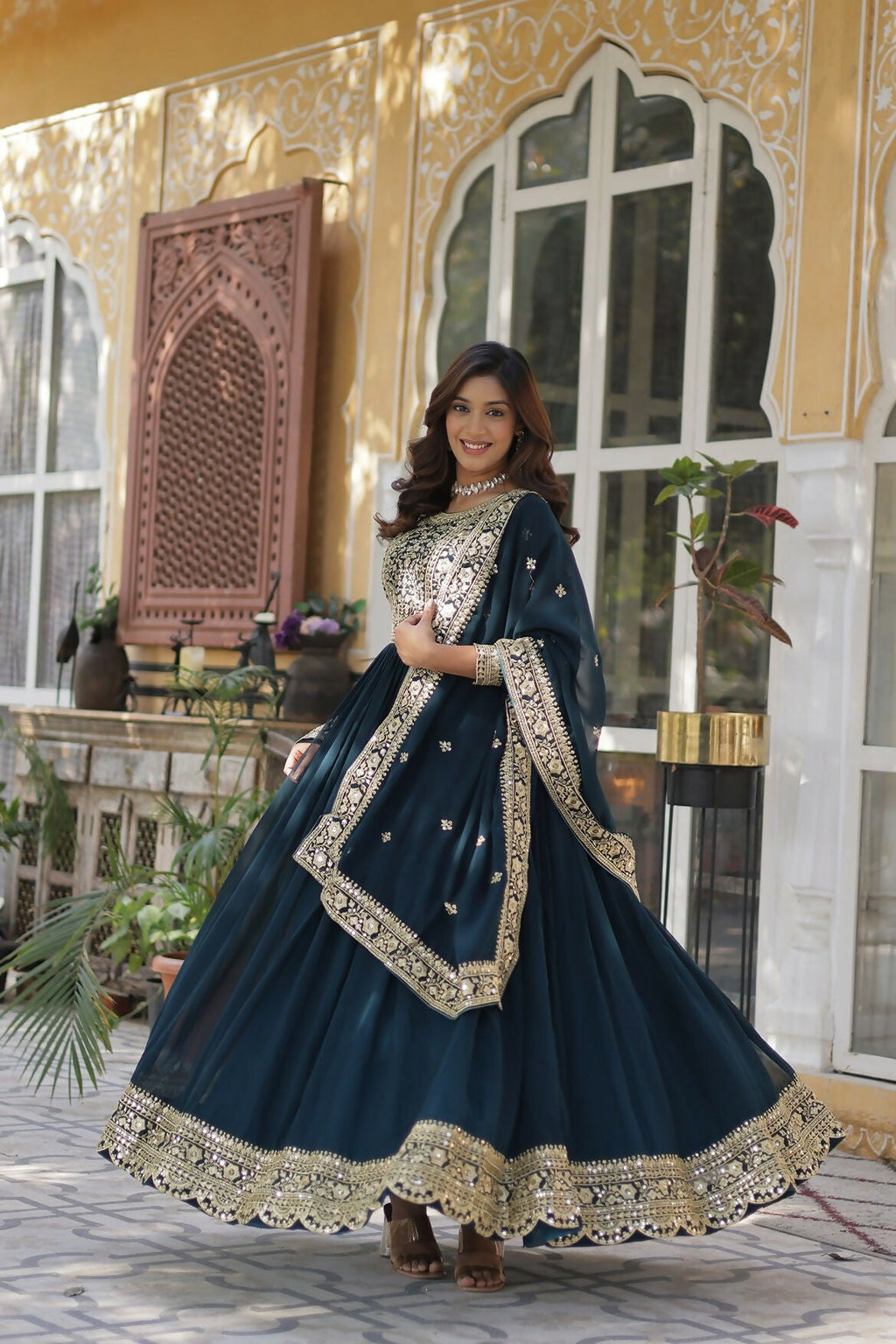 Joban Fashion Rama Georgette Sequence Embroidery Work Kurta Set | Grocsy