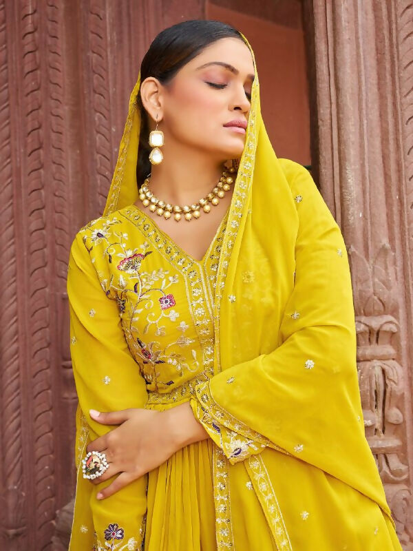Joban Fashion Yellow Readymade Kurta Set With Sequence embroidery Work | Grocsy