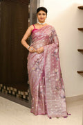 Joban Fashion Purple Saree Tissue Zari Buti Allover Applick With Contrast Blouse | Grocsy