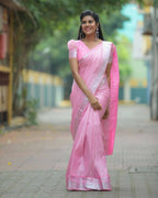 DEIANA'S Beautiful Designer Golden zari Soft Lichi Silk Saree - Baby pink | Grocsy