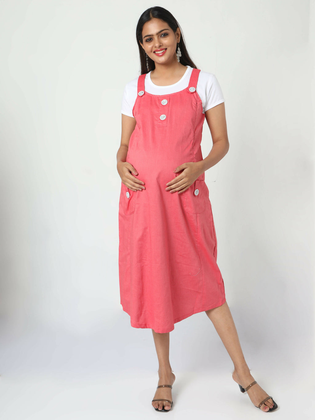 Manet Half Sleeves Solid Maternity Dress With Concealed Zipper Nursing Access - Red | Grocsy