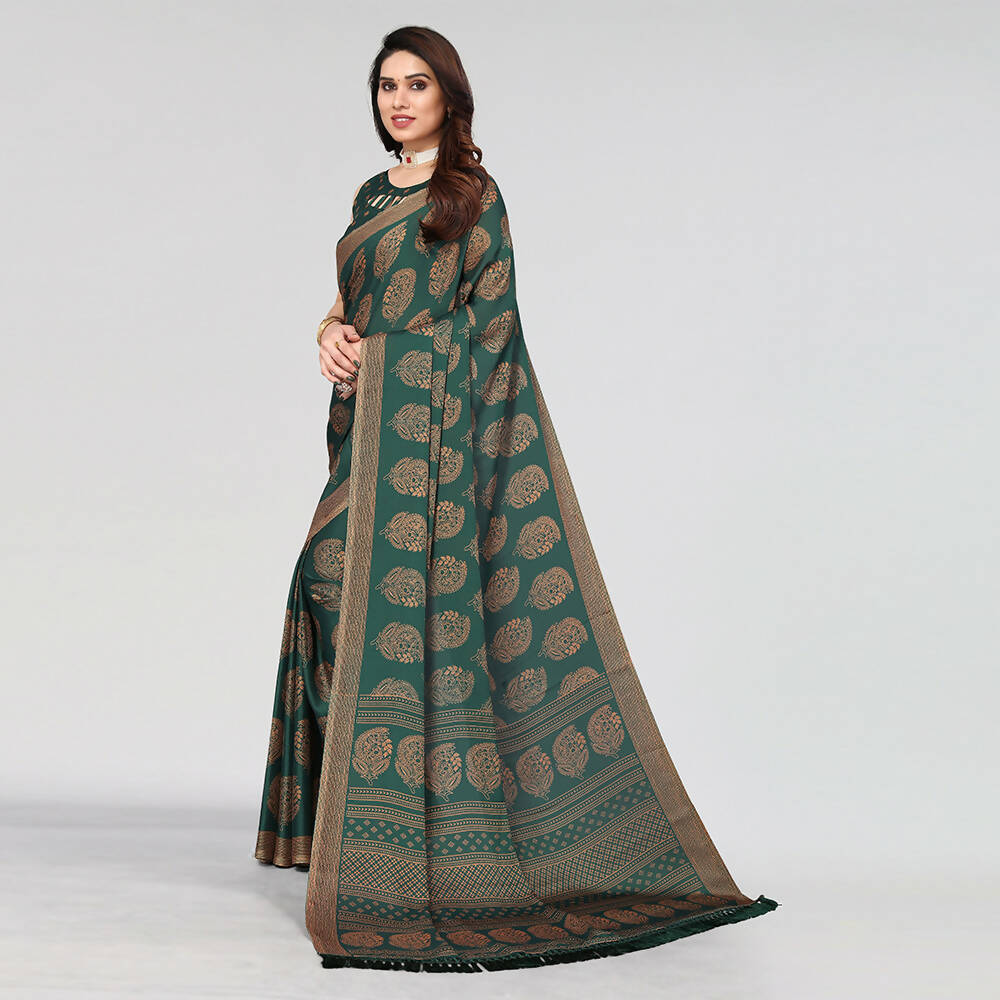Women's Partywear Designer Green Moss chiffon Fancy Saree - Dyuti | Grocsy