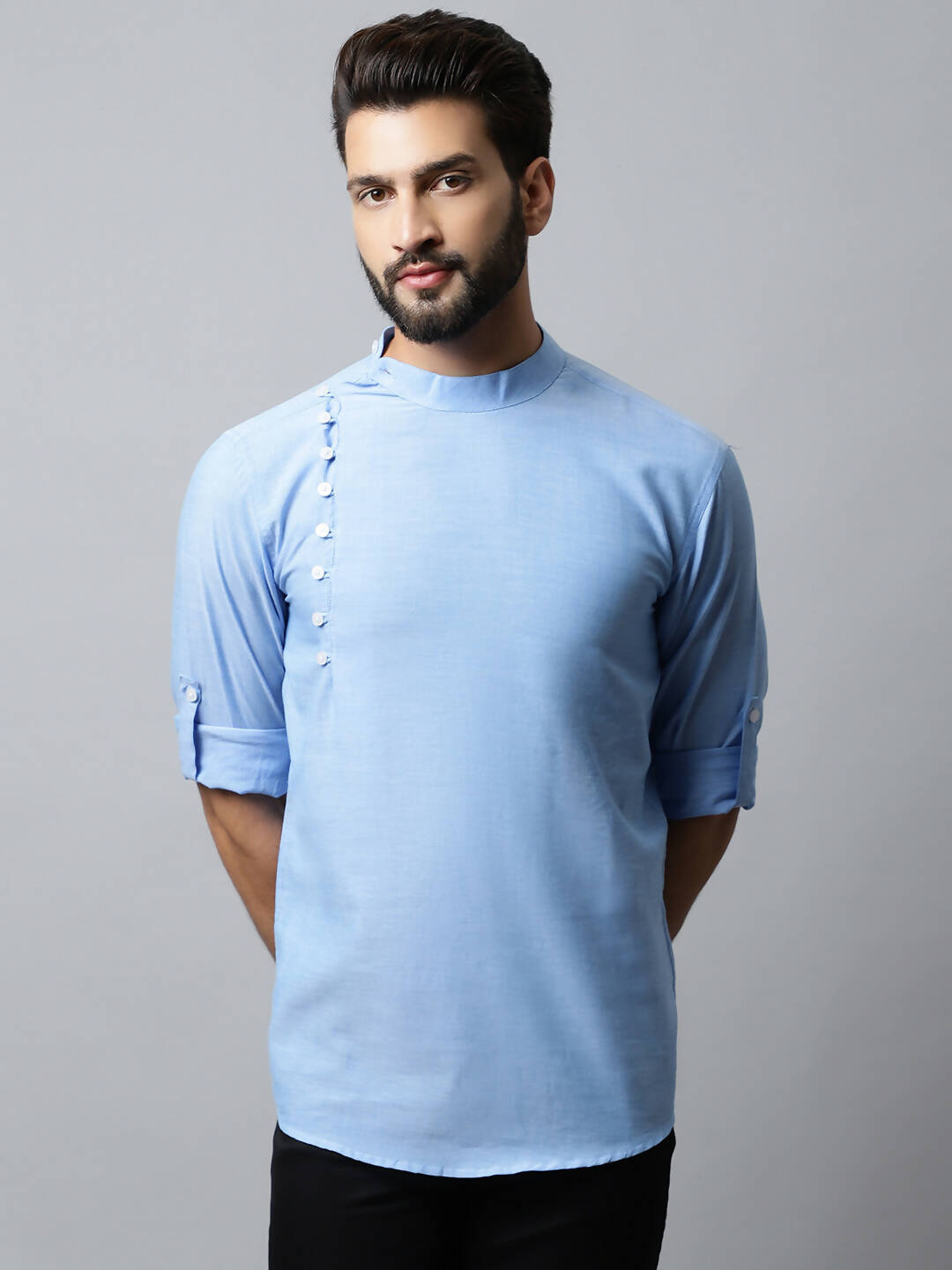 Even Apparels sky Blue Color Pure Cotton Men's Kurta With Side Placket (MMS503) | Grocsy