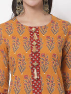 Myshka Women's Cotton Printed 3/4 Sleeve Round Neck Casual Multicolor Kurta Pant Dupatta Set | Grocsy