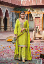 Anaita Lime Yellow Premium Embroidery Dhaga Sequin Work Ready Made Suit | Grocsy