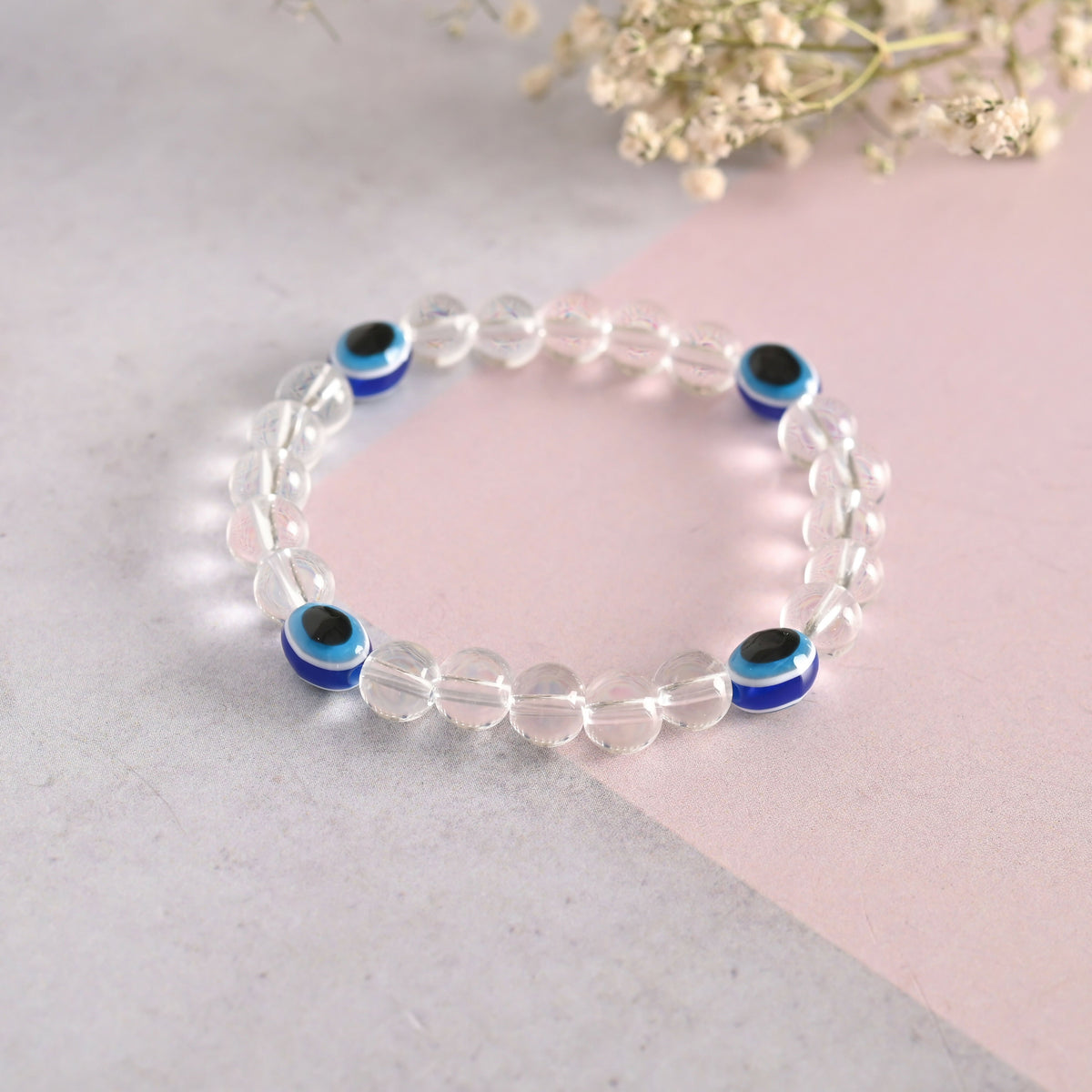 NVR Men & Women Evil Eyetransparent Beaded Elasticated Bracelet | Grocsy