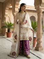 Teeya Creation Wine Gimmy Silk Designer Embroidery Work Wedding Wear Palazzo Pair | Grocsy