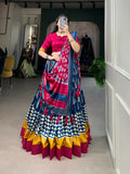 Vastranavya Traditional Printed Tusser Silk Lehenga Choli - Blue | Grocsy