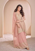 Anaita Peach Georgette Readymade Suit with Codding Dori & Sequence Work | Grocsy