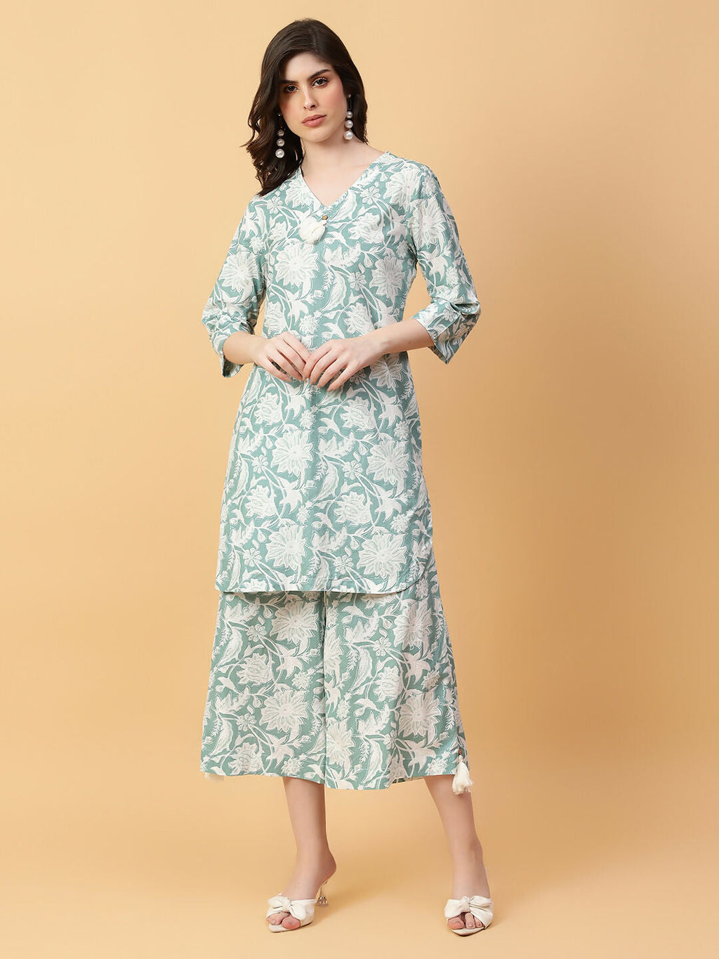 Joban Fashion Green Cotton Printed & Hand Work Co-ord Set | Grocsy