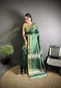 Joban Fashion Green Woven Pattern Raw Silk Kanjivaram Silk Saree | Grocsy