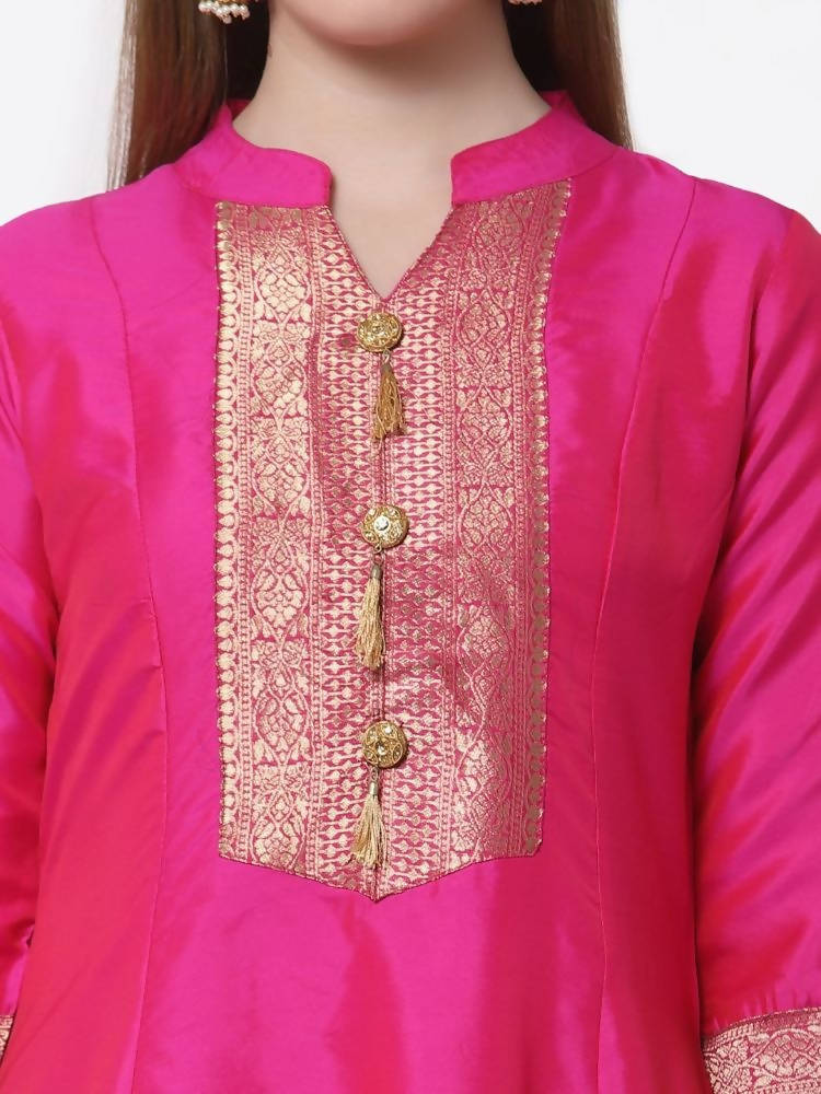 Myshka Pink Color Silk Solid Anarkali Gown With Dupatta | Grocsy