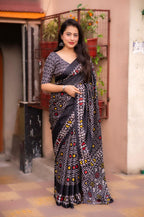 Black Silk Blend Ethnic Motifs Saree with Unstitched Blouse - A2M | Grocsy