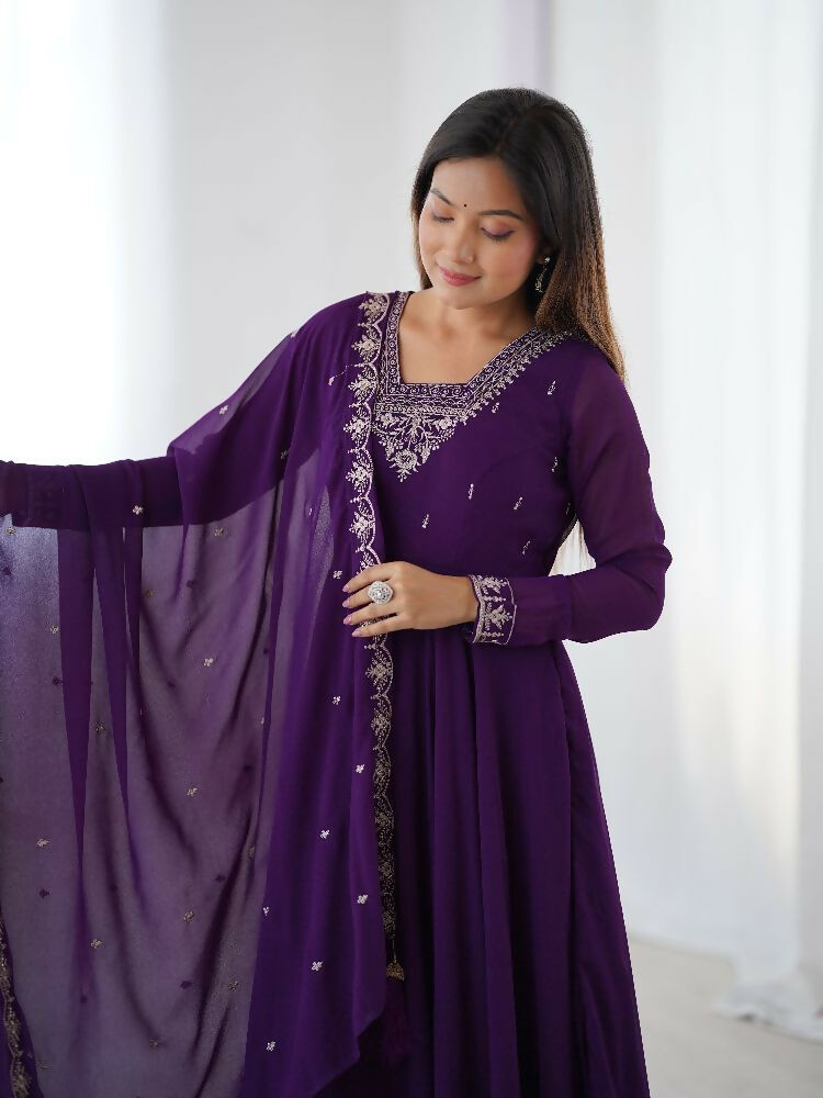 Joban Fashion Purple Kurta Set Georgette Sequence Embroidery Work | Grocsy