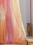 PR Fashion Pink_Orange Gold Crush Embroidery Work Saree | Grocsy