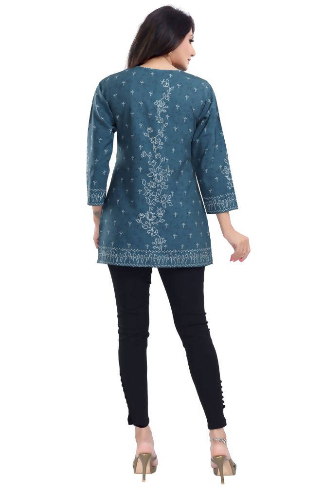 Snehal Creations Graceful Gray Faux Crepe Short Kurti Tunic Top | Grocsy