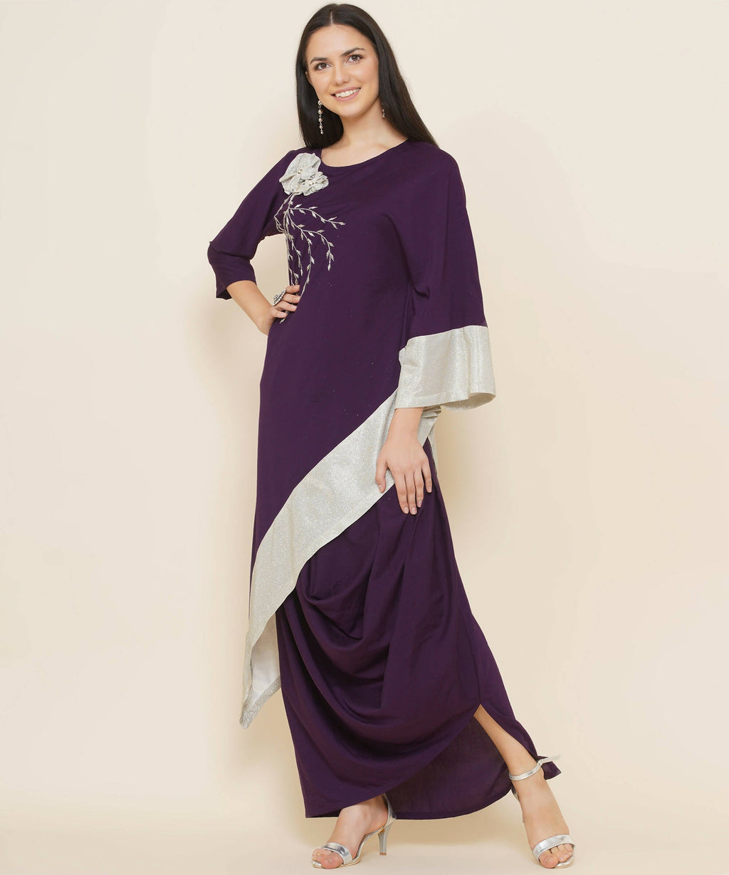 Women Republic Purple Assmetrical Kurta With Cowl Dhoti | Grocsy