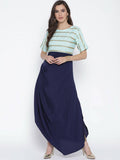 Ahalyaa Blue Crepe One Side Gathered Drape Kurta Dress | Grocsy