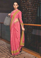 Joban Fashion Pink Crepe Silk with Traditional Print Saree | Grocsy