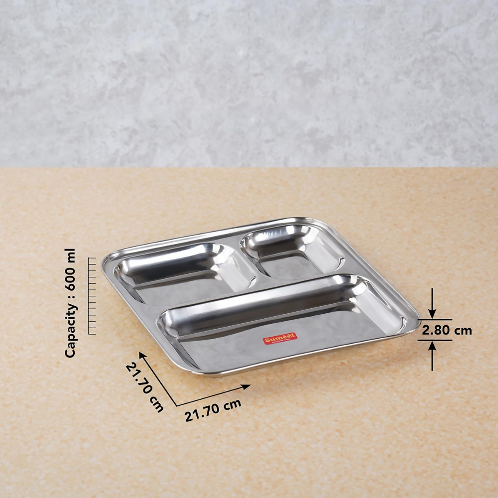 Sumeet Stainless Steel 3 in 1 Idli Wada Compartment plate - Small | Grocsy