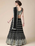 Jyoti Fashion Black Sequence with Thread Zari Embroidery Georgette Lehenga Choli with Dupatta | Grocsy