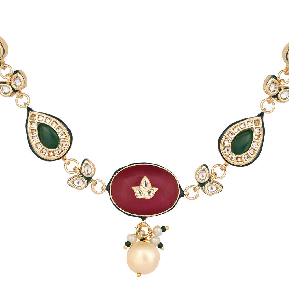 Nuyug 22K Gold Plated Radiant Sage Stone Kundan Necklace | Grocsy
