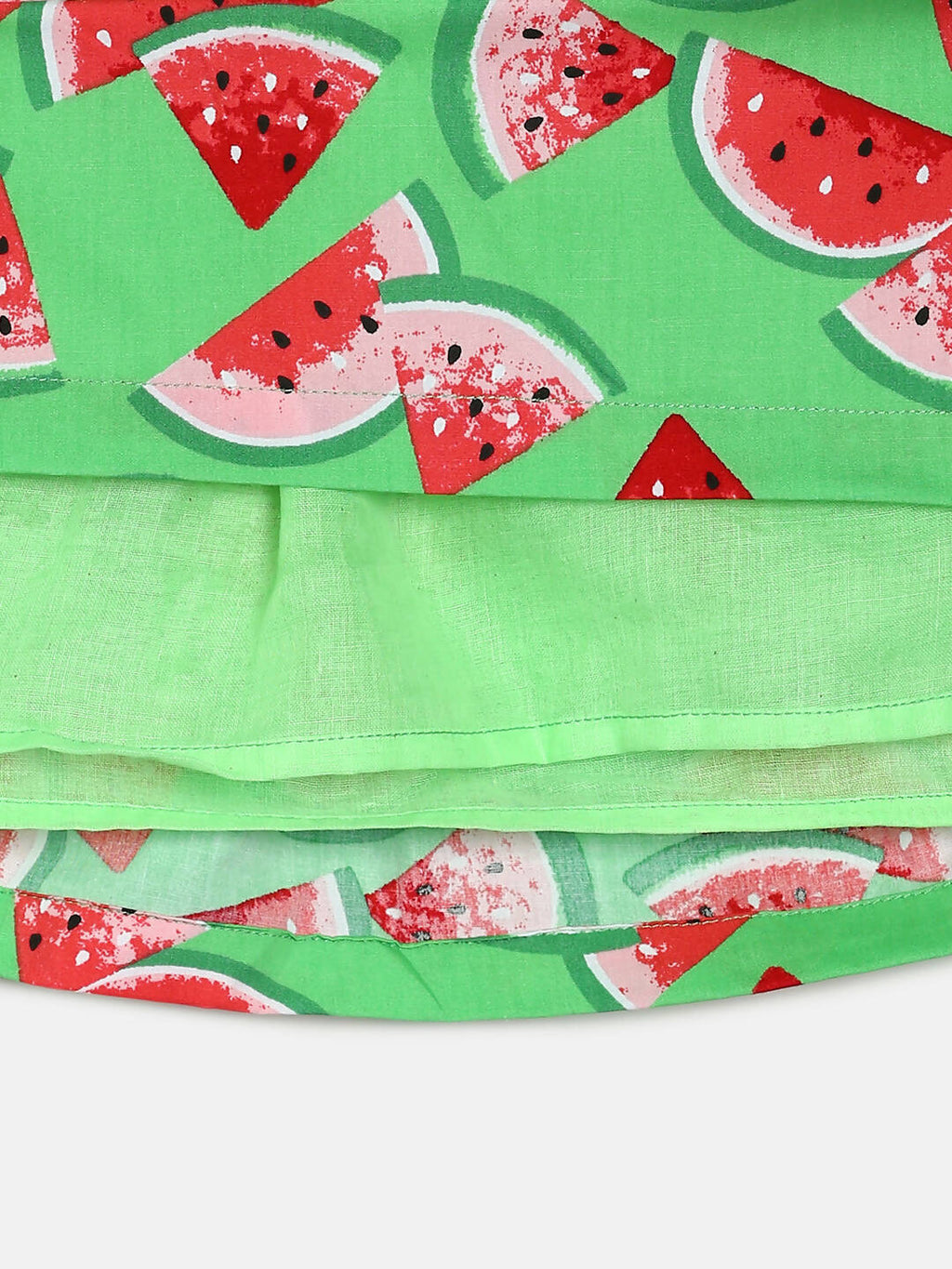 Manet Girls Cotton V Neck Frill Frock Watermelon Printed - Green | Grocsy