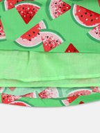 Manet Girls Cotton V Neck Frill Frock Watermelon Printed - Green | Grocsy