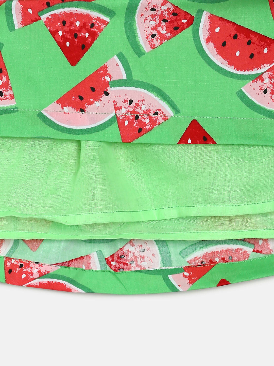 Manet Girls Cotton V Neck Frill Frock Watermelon Printed - Green | Grocsy