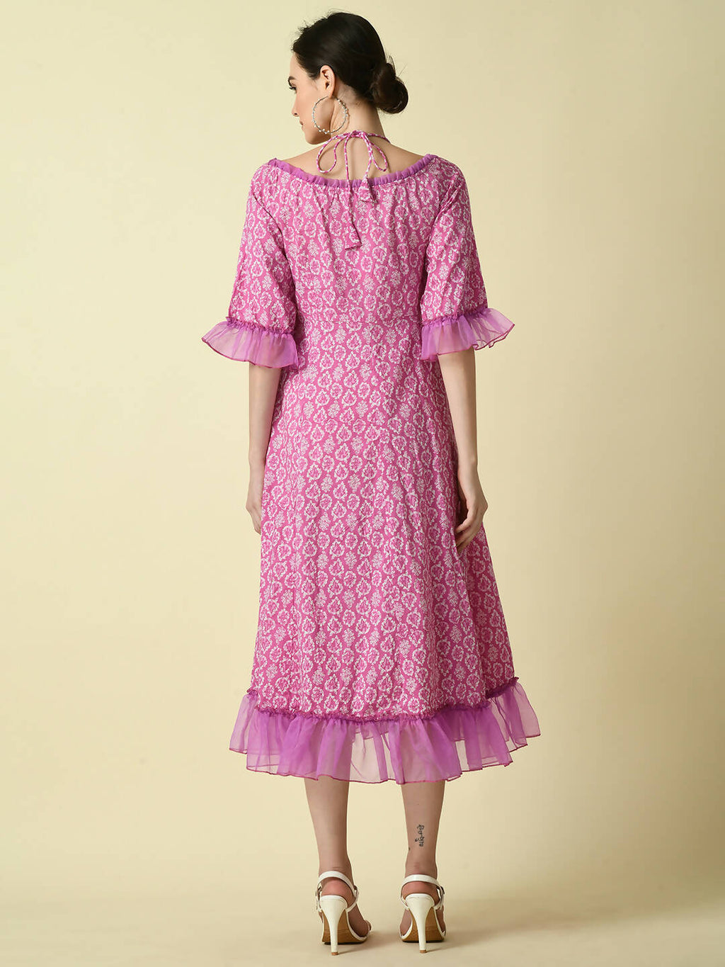 Myshka Women's Pink Empire Printed Dress | Grocsy